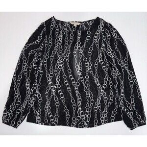 banana republic Black Chiffon Blouse With Hold Chain Pattern XS. Slit‎ Back